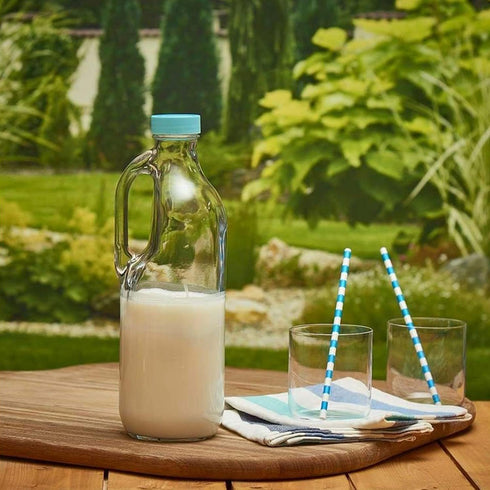 2 47oz Pc Clear Glass Pitchers with Handles and Lids - Airtight Refrigerator Water Juice Jugs for Kitchen