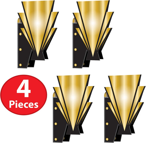 3-D 20s 4-Pack 20s, 15" Beistle Great Wall Sconces Double-Sided Art Deco Cardstock Decorations with Gold and Black