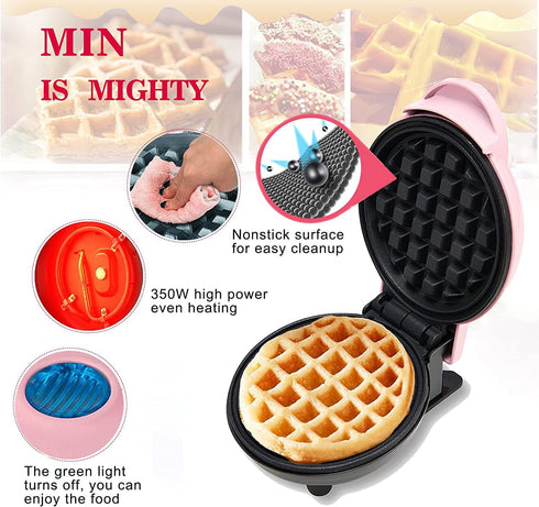 Mini Maker Waffle Maker 5“ Non-Stick Waffler Iron, Adjustable Browning Control, Heart Shape (Pink)