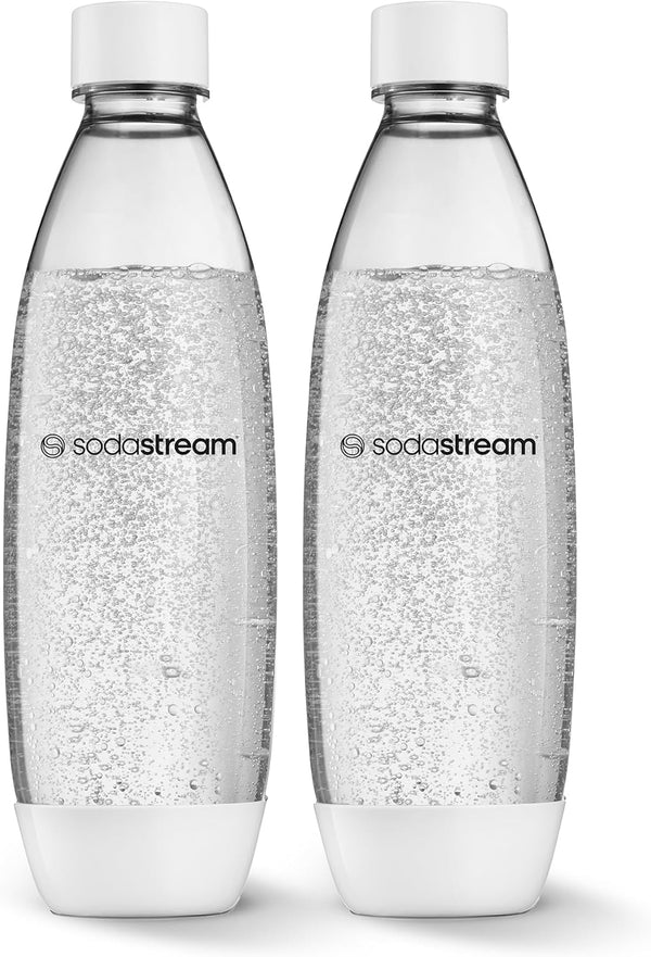 sodastream 1L Twin Pack Dishwasher Safe Slim Bottle (White)