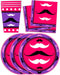 Pink Mustache Birthday Party Supplies Set - Plates, Napkins, Cups Tableware Kit for 16