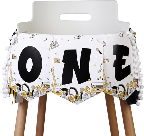 1st Notorious One High Chair Banner for Boys - Black and Gold - Hip Hop Birthday Party Decoration