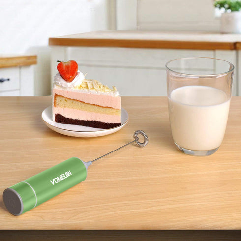 Electric Milk Frother Handheld, Travel Coffee Drink Mixer, Batteries Included, 304 Stainless Steel Whisk, Egg-Grass