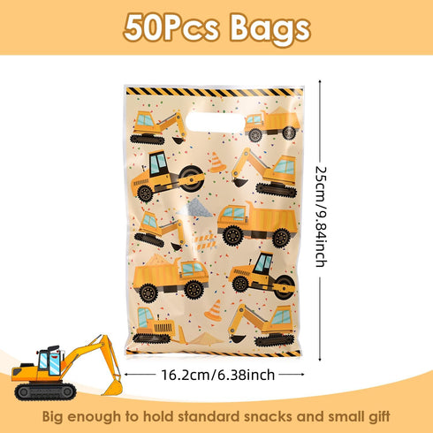 HappFestiv 50 Pcs Construction Party Favor Bags, Construction Vehicle Plastic Treat Bags, Engineering Vehicle Gift