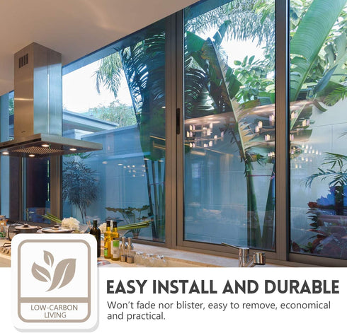 KESPEN Window Film One Way Daytime Privacy, Heat Control Anti UV Non-Adhesive Reflective Tint for Home, Black-Silver