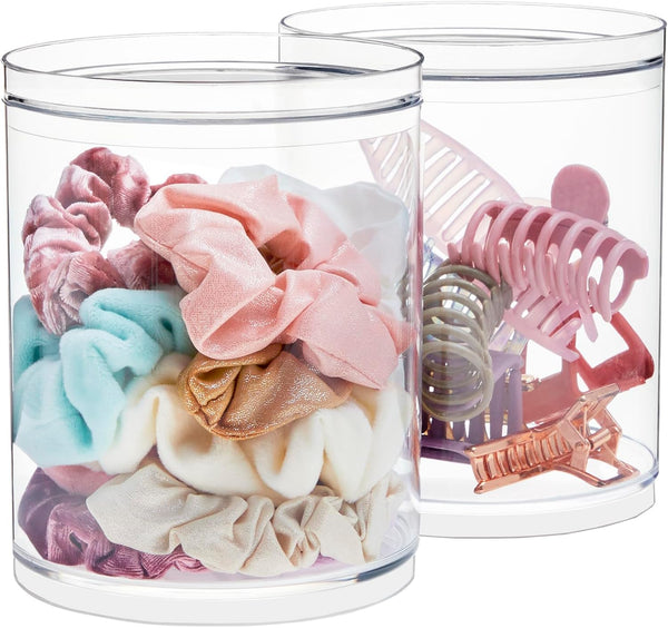 STORi Bella Tall Scrunchie Holder, Stackable Clear Plastic Container Set of 2 for Hair Accessories & Beauty Supplies