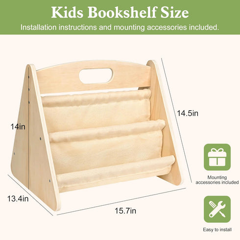 AZSKY Double-Sided Toddler Bookshelf for Kids, Montessori Bookshelf to Display Books, Sling Book Rack Organizer