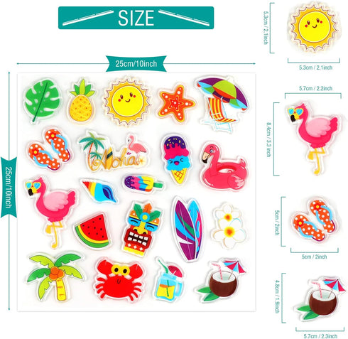 20 PCS Hawaiian Thick Gel Clings, Summer Beach Window Decals for Kids, Adults, Home, Classroom, Nursery Party Supplies
