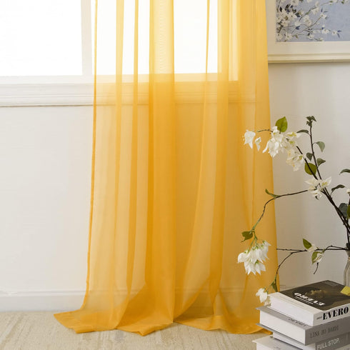 HUTO Gold Yellow Sheer Curtains, 45 Inch Length for Small Windows, 2 Panels, 52 by 45 Inches Long