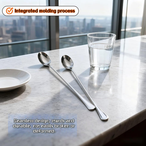 RyanDesign 9.5 Inch 2-Pack Long Handle Stainless Steel Spoon - Ice Tea Spoon, Coffee Stirrer, Cocktail Mixing Spoon