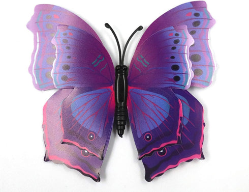 12 Pcs Purple Butterflies Double Wings Refrigerator Magnets, Removable Wall Decal Decoration