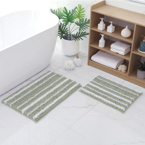 HOMEIDEAS Cationic-Dye Bathroom Rugs Sets, 2 Piece Chenille Soft Non Slip Machine Washable Bath Mats