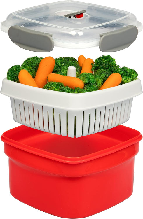 Microwave Cookware Steamer, 3 Piece Microwave Cooker with Food Container, Removable Strainer, BPA Free, 1.3 Liters