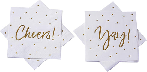 100 Pack Cocktail Napkins, Includes 2 Designs, Perfect for Weddings, Birthdays, New Year Party Supplies