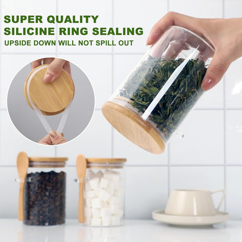 17 oz Countertop, (4 Pack) TIPGO Sugar Jar Bath Salt Container Glass Jar with Bamboo Lid and Spoon, Sugar Cube Holder