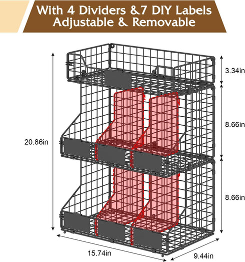 X-cosrack Countertop, 3 Countertop/Wall-Mounted Egg Holder Tier Egg Rack with Labels Dividers to Separate Eggs