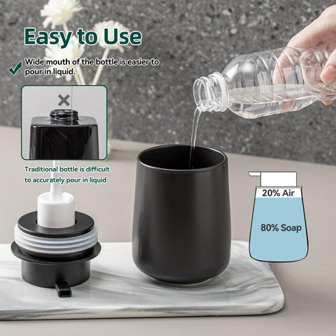 Black Foaming Soap Dispenser, Modern Ceramic 12 Oz Foam Hand Soap Dispenser for Bathroom, Kitchen
