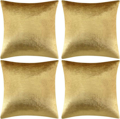 GIGIZAZA Velvet Gold Pillow Covers 18x18, Pack of 4, Decorative Throw Pillow Soft Covers for Living Room