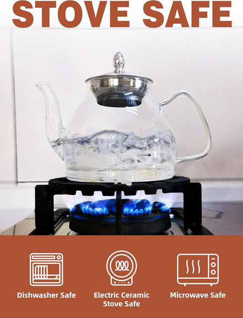 6 1000ml 33.8oz TETWIN Glass Teapot Including Blooming Flower Tea Balls, Stovetop Safe Tea Pot with Removable Infuser