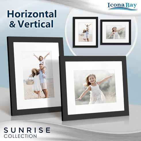 Icona Bay - 8x10 Black Picture Frame Mat to 5x7 - Painted Solid One-Piece Wood Composite, Modern Farmhouse