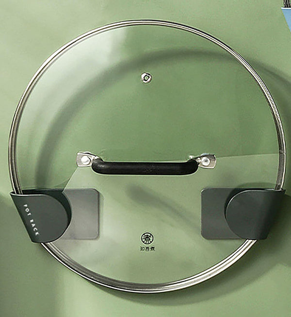 YIKANGHENG 2 Pairs Pot Lid Holder, Wall Mounted with Self adhensive Sticker Width Adjustable Black Plastic Holder Rack for Placing Pot Cover in Kitchen (Black) by YIKANGHENG