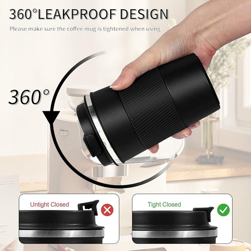 12 OZ) YINBAOGE Insulated Travel Coffee Mug, Spill & Leak Proof, Portable To Go Camping Stainless Steel Coffee Tumbler