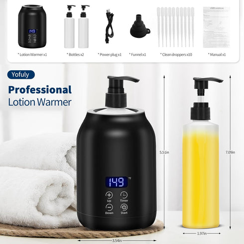 Massage Oil Warmer, Yofuly Electric Massage Oil Digital Heater with Two Oil Bottles, Portable Body Lotion Warmer Cream