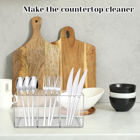 Rainmae 2Pack Acrylic Cutlery Storage Organizer, Plastic Utensil Holder for Kitchen Countertop Organization