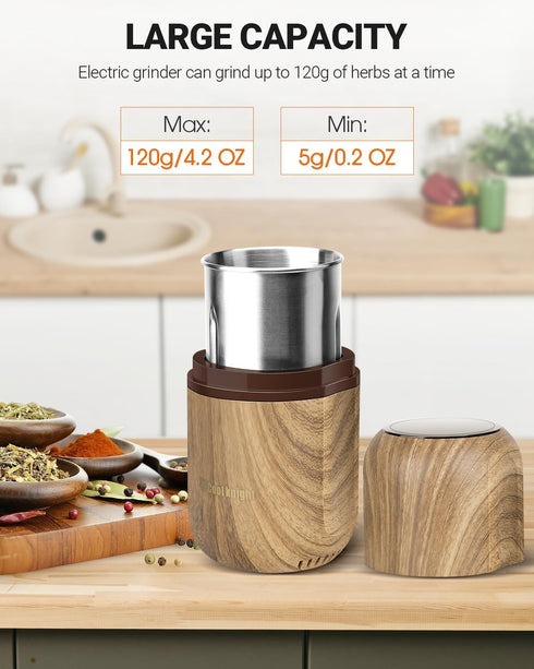 COOL KNIGHT Electric Herb Grinder, Large Capacity, High Rotating Speed, Spice Grinder for Herbs, Wood Grain 2