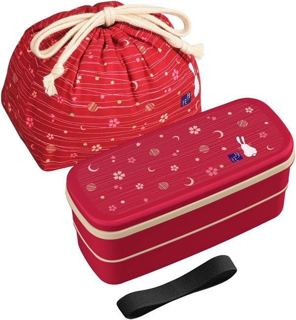 OSK Japanese Traditional Rabbit Moon Bento Box Set, PW-28C Renewal Version, Red, Microwave & Dishwasher Safe