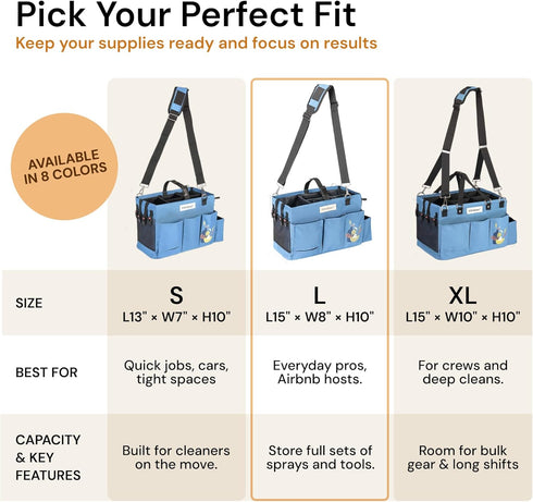 9 FifthStar Cleaning Caddy Bag for Professionals - Heavy-Duty Organizer with Shoulder Strap, Pockets, Mesh Base
