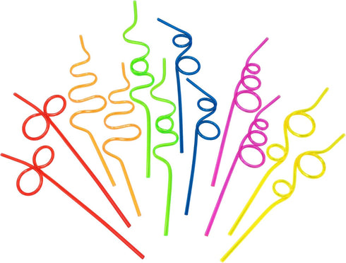 Crazy Straws for Kids - 12 Pk Silly Reusable Plastic Curly Twisty Straws for Party Toddlers and Adults