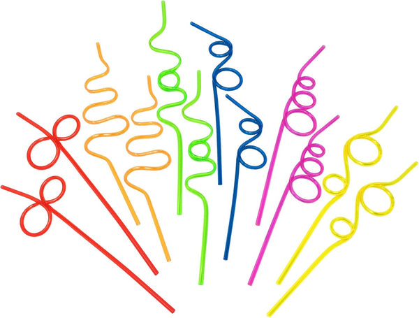 Crazy Straws for Kids - 12 Pk Silly Reusable Plastic Curly Twisty Straws for Party Toddlers and Adults