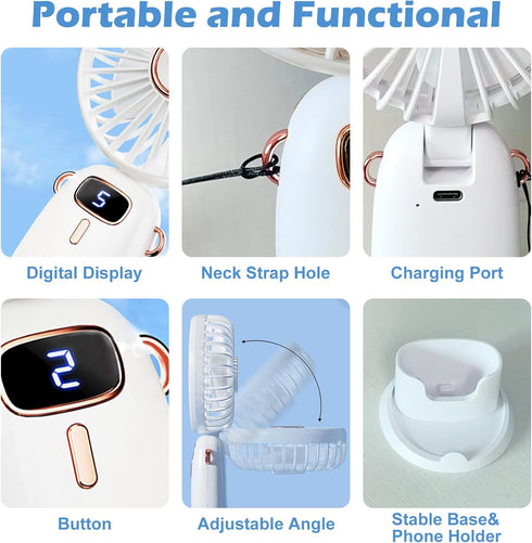 Portable Fan, Personal 5-IN-1 Handheld Mini Fan, USB Rechargeable with 3000mAh Battery, Travel Fan for Outdoors