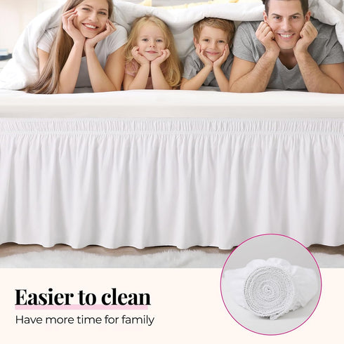 RIMELA White Bed Skirt Queen Size 15 Inch Drop, Elastic Bed Skirting for Bed Base and Frame, Lightweight Adjustable
