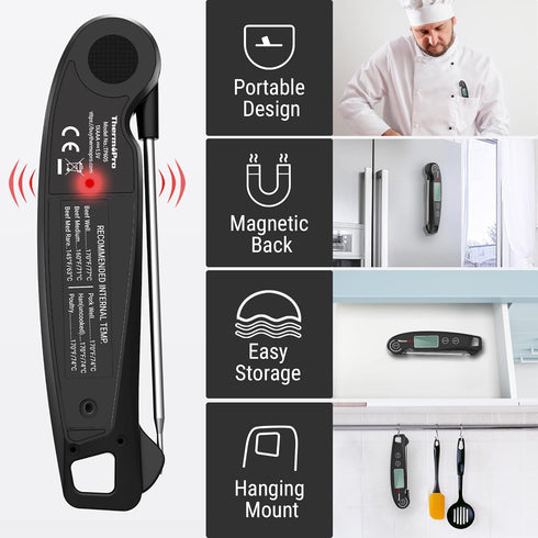 ThermoPro TP605 Instant Read Meat Thermometer: Waterproof Digital Probe for Cooking, BBQ, Grilling