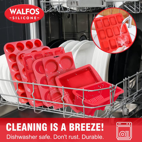 Walfos Silicone Mini Loaf Pan, 12 Cavities Non-stick Bread Brownie Pan for Mini Bread & Cheesecake