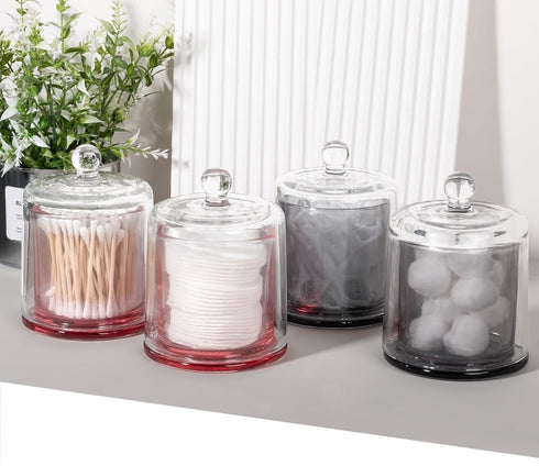 2 Pack rejomiik Qtip Holder Thick Glass Apothecary Jars with Lid for Bathroom Accessories Vanity Organizers and Makeup