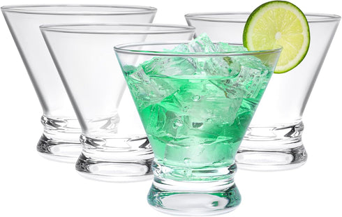 Set of 4 Martini Glasses - 8-Ounce Cinched Design Cocktail Glasses with