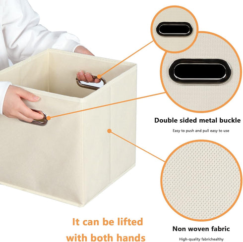 Yunkeeeper Storage Bins Cubes, Fabric Cube Organizer with Handle, Foldable Bins for Cloth or Accessory Storage, Set of