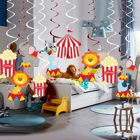 30Ct Circus Hanging Swirl Decorations, Circus Carnival Birthday Party Supplies