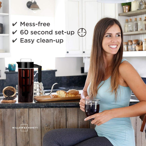 Willow & Everett Cold Brew Coffee Maker, Glass Pitcher with Stainless Steel Spout and Removable Filter