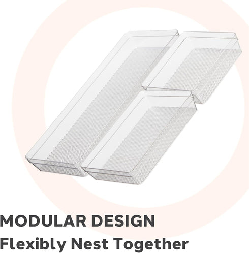 Oggi Set of 3 Clear Drawer Organizers, Ideal for Organizing Kitchen Drawers, Office, Desk, and Bathroom Utensils