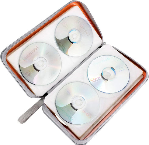 CD Case Holder, 80 Capacity Hard Plastic CD/DVD Storage Binder for Car, Home, Office, Travel (Orange)
