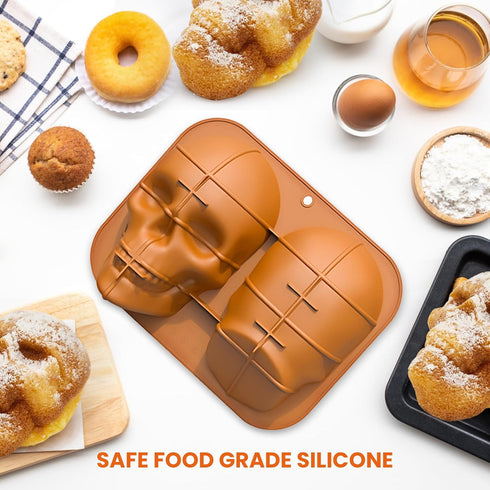 3D Skull Cake Molds for Baking - Food Grade Silicone DIY Large Skull Cake Pan for Halloween and Birthday Parties