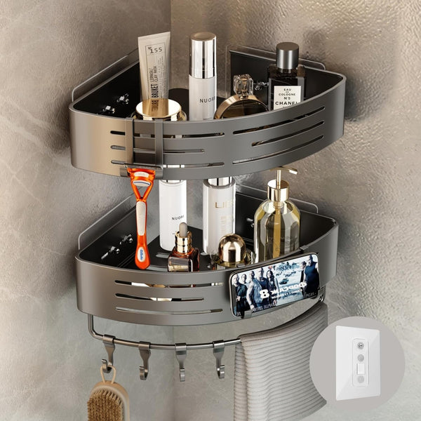 Voldra 2 Pack Corner Shower Shelves, Aluminum Stick On Showers Organizer, Modern