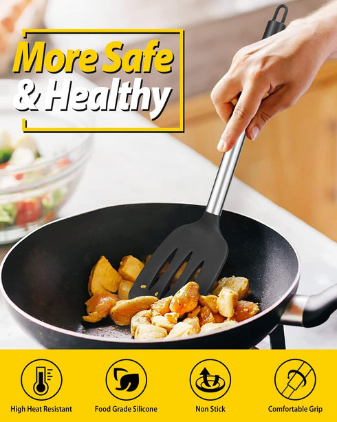 Pack of 4 Silicone Cooking Utensils Set, Non-Stick Large Solid Spatulas, BPA Free Kitchen Turners for Frying, Mixing