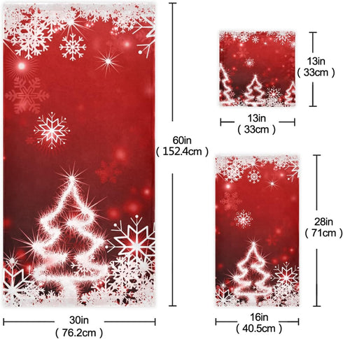 Set 3, 1 ALAZA Christmas Bathroom Towels Decorative Red of Bath Hand Washcloth White Snowflake Soft Luxury Kitchen Spa