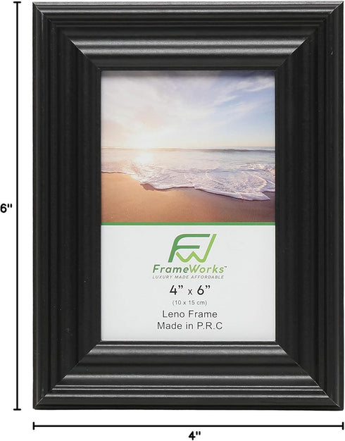 FrameWorks 2-Pack Black Wooden Picture Frames, 4” x 6” with Luxury Wide Molded Edges and Tempered Glass