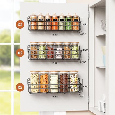 Mystozer 6 Pack, Spice Rack wall mounted Space-Saving Spice Organizer for Spice Jars and Seasonings,Screw or Adhesive